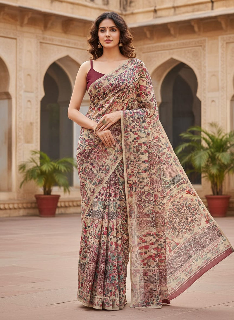 Multicolor Ethnic Tapestry Abstract Print Kora Silk Digital Printed Fabric