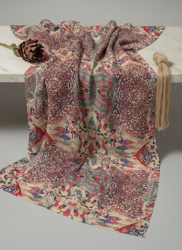 Multicolor Ethnic Tapestry Abstract Pattern Pure Chinon Digital Printed Fabric - Fabric Editorial Studio Flatlay Lookbook - PC-0-TA01170-106