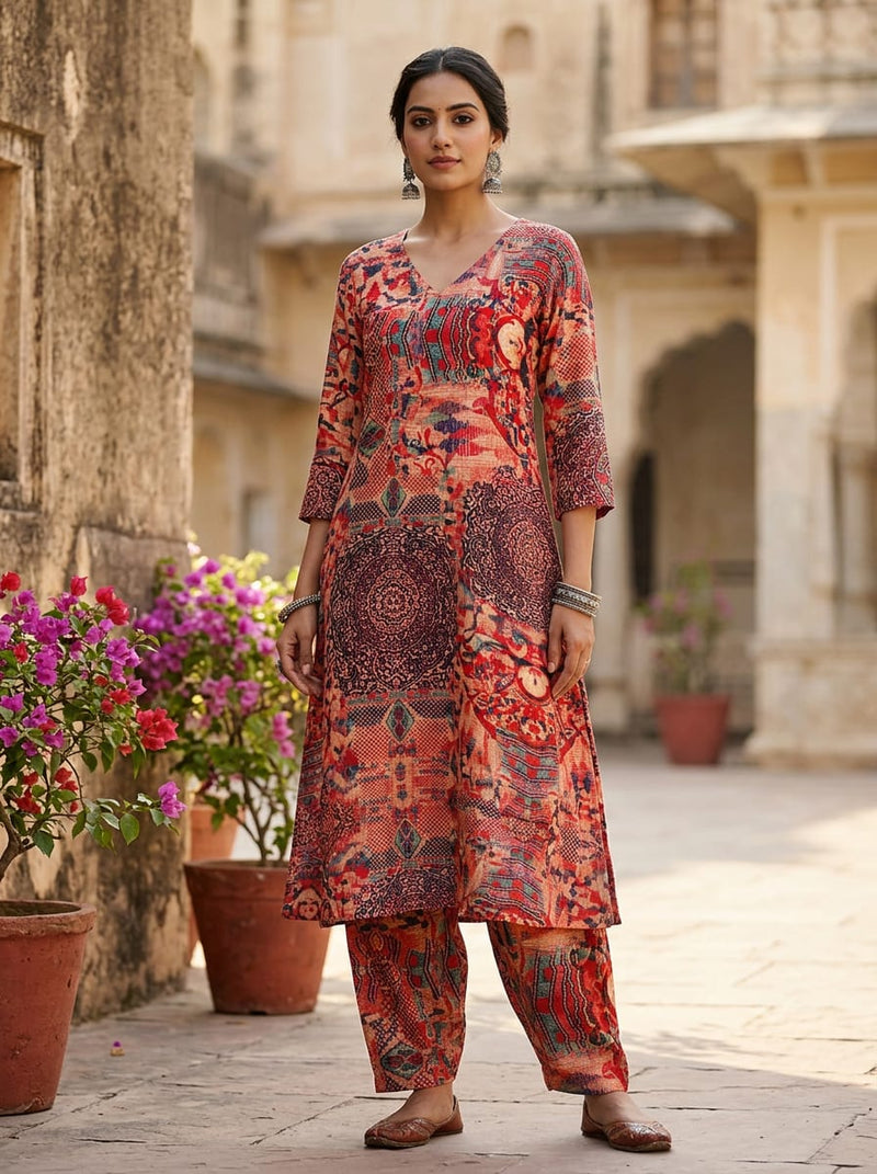 Multicolor Ethnic Patchwork Abstract Pure Cotton Digital Printed Fabric