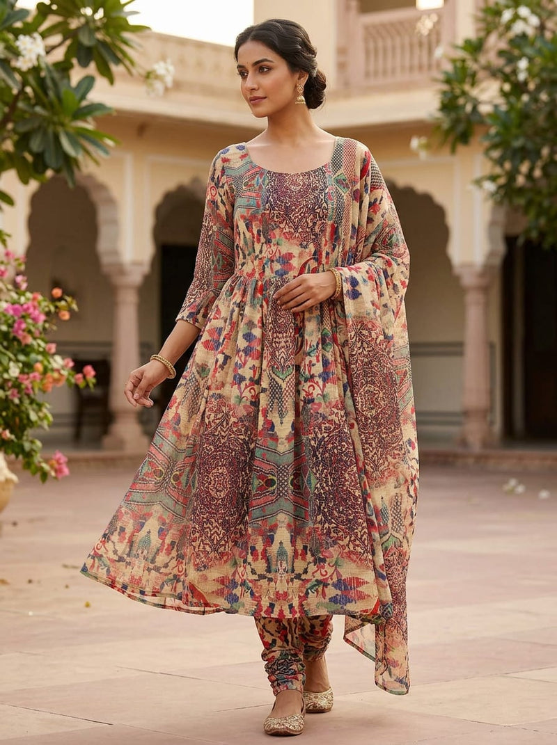 Multicolor Bohemian Ethnic Collage Print Pure Georgette Digital Printed Fabric