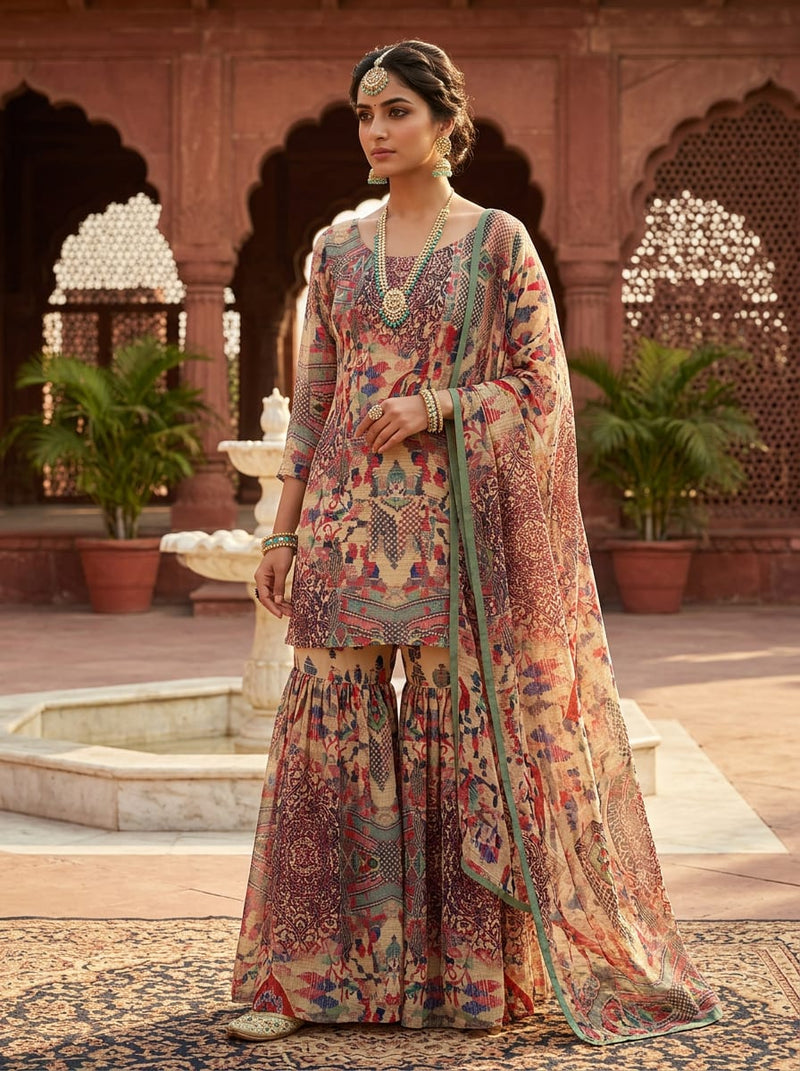 Multicolor Bohemian Ethnic Collage Print Pure Georgette Digital Printed Fabric