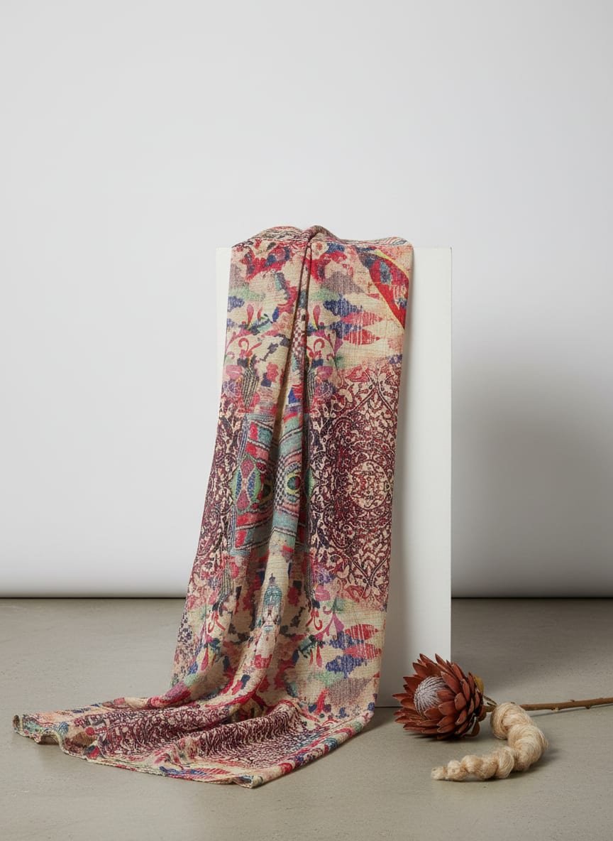Multicolor Ethnic Paisley Abstract Print Weightless Digital Printed Fabric