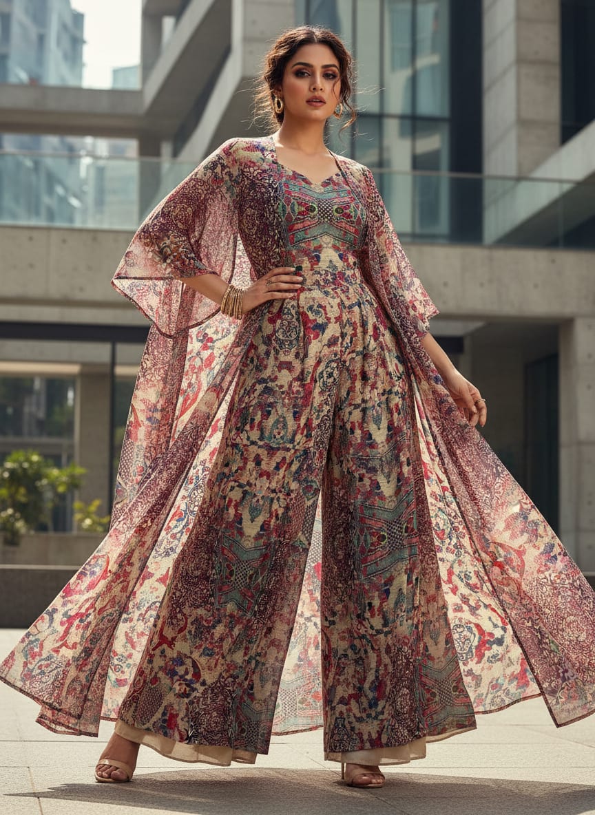 Multicolor Ethnic Paisley Abstract Print Weightless Digital Printed Fabric