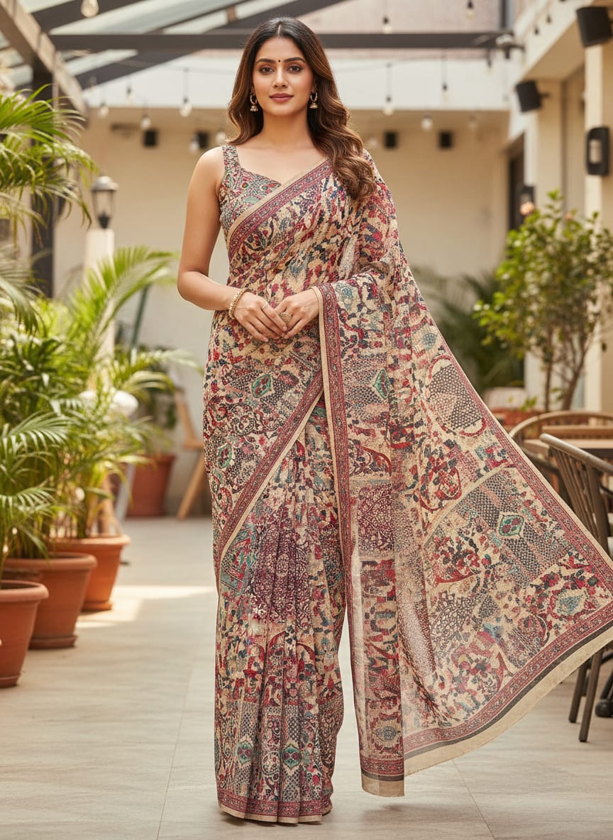 Multicolor Ethnic Paisley Abstract Print Weightless Digital Printed Fabric