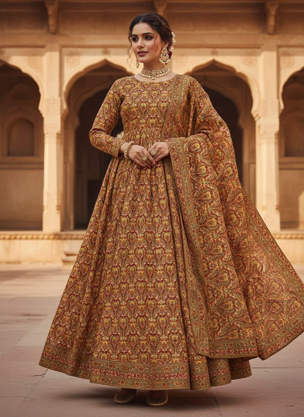 Multicolor Intricate Ethnic Paisley Upada Silk Digital Printed Fabric - Anarkali Kurta Set Lookbook - US-0-BA1021-110 - alternate view