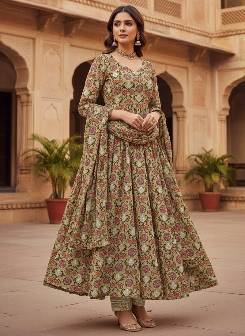 Multicolor Ethnic Damask Floral Silk Crepe Digital Printed Fabric