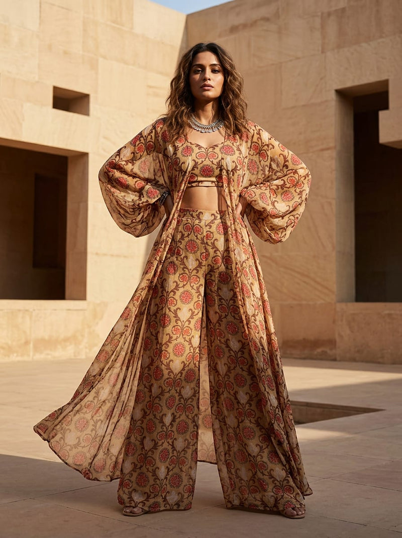 Multicolor Ethnic Damask Floral Pure Chiffon Digital Printed Fabric