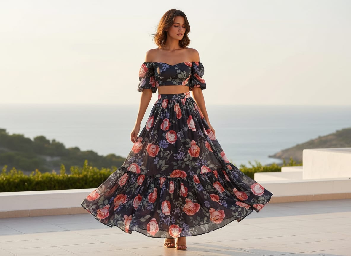 Navy Romantic Roses Floral Weightless Digital Printed Fabric
