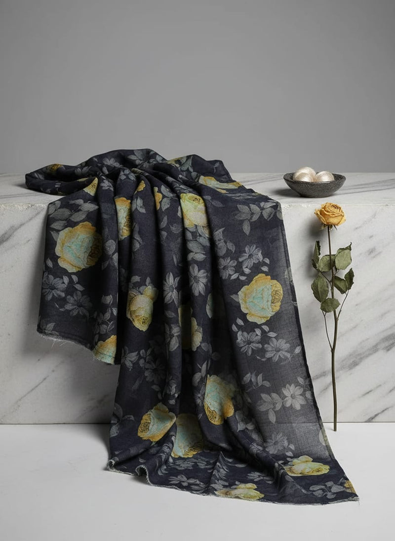 Elegant Floral Over Blue Base Digital Printed Fabric