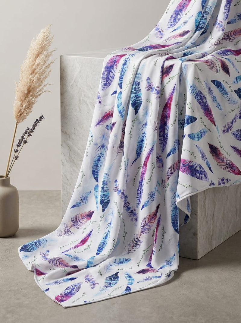 Multicolor Bohemian Feather Print Silk Crepe Digital Printed Fabric
