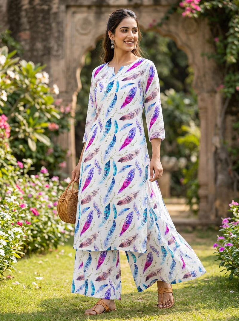 Multicolor Bohemian Feather Print Muslin Digital Printed Fabric