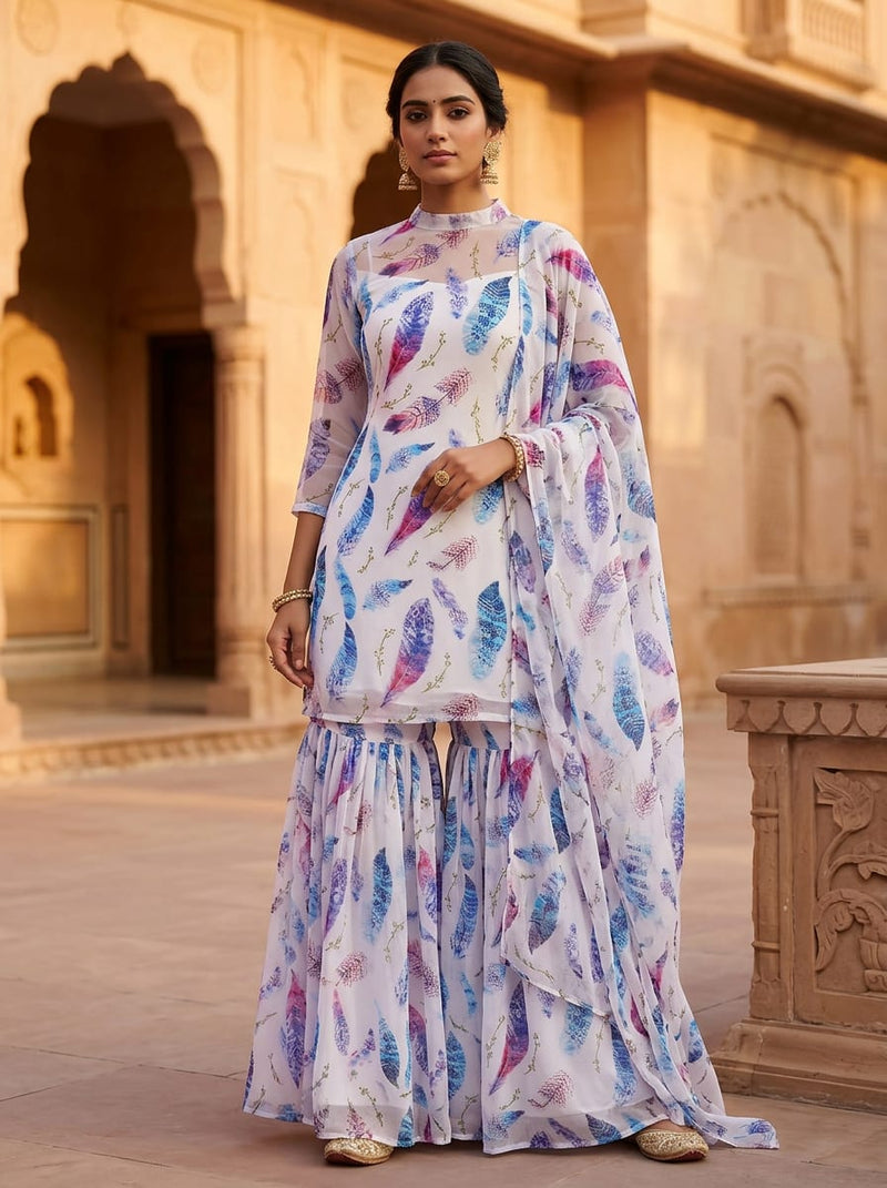Multicolor Bohemian Feather Print Pure Chiffon Digital Printed Fabric