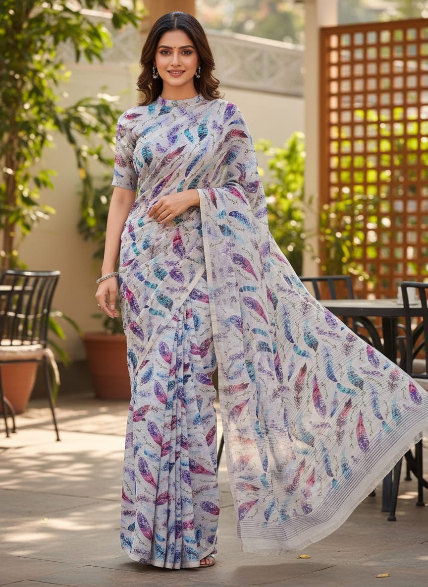 Multicolor Colorful Ethnic Feather Print Pure Chinon Digital Printed Fabric