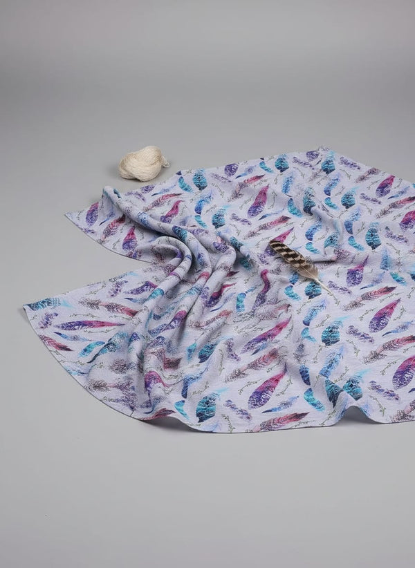 Multicolor Colorful Ethnic Feather Print Pure Chinon Digital Printed Fabric - Fabric Editorial Studio Flatlay Lookbook - PC-0-TA01149-106