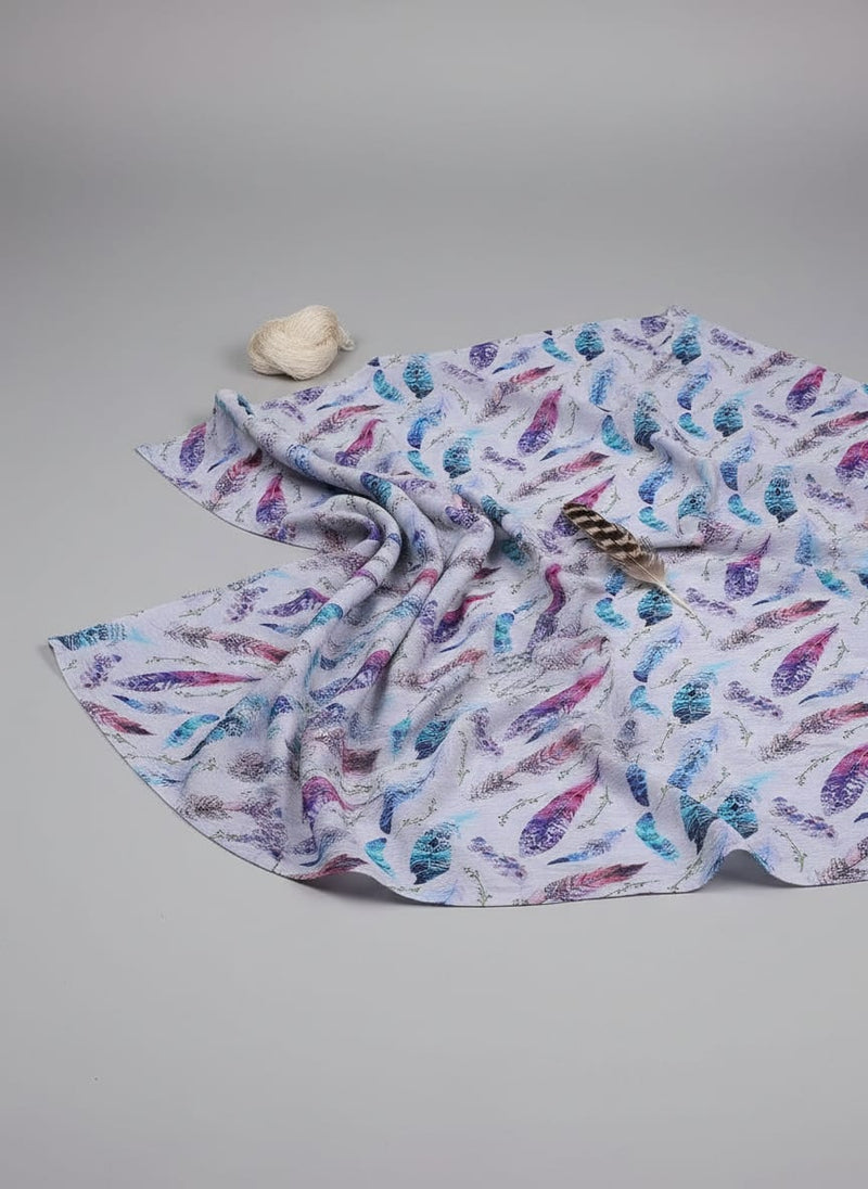 Multicolor Colorful Ethnic Feather Print Pure Chinon Digital Printed Fabric