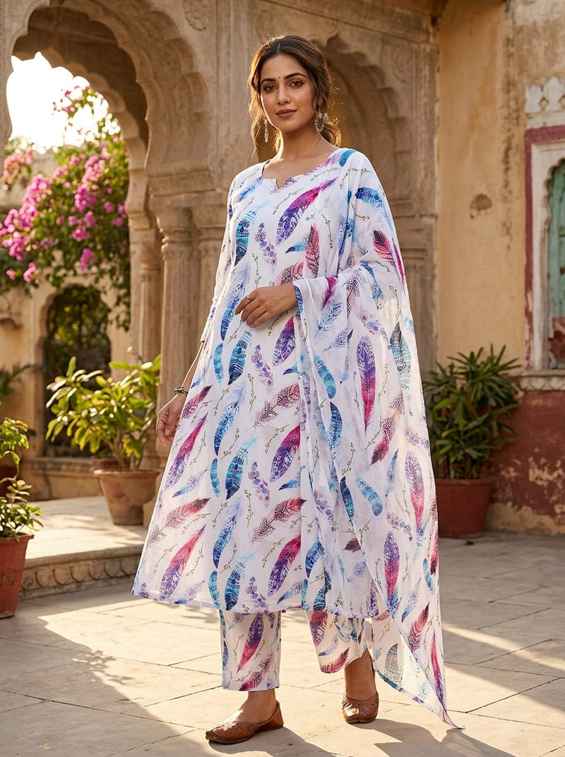 Multicolor Bohemian Feather Print Pure Cotton Digital Printed Fabric
