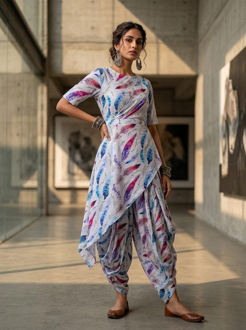Multicolor Bohemian Feather Print Pure Cotton Digital Printed Fabric