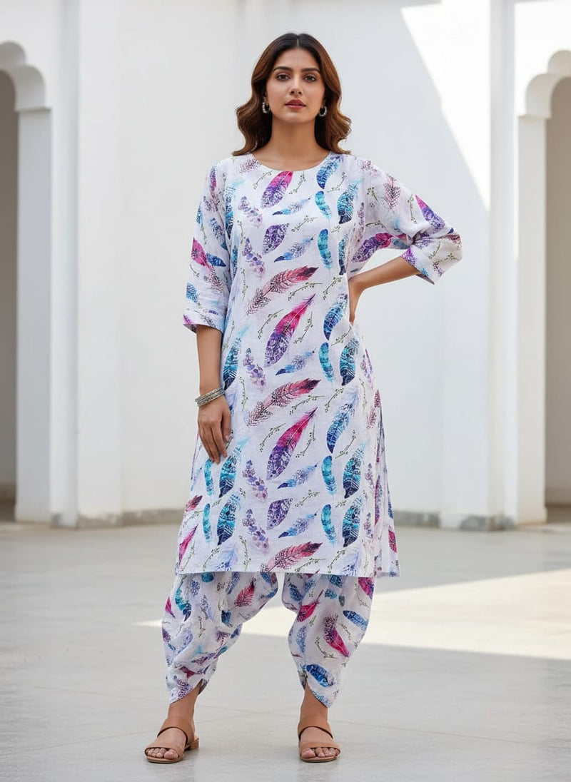 Multicolor Bohemian Feather Print Pure Cotton Digital Printed Fabric