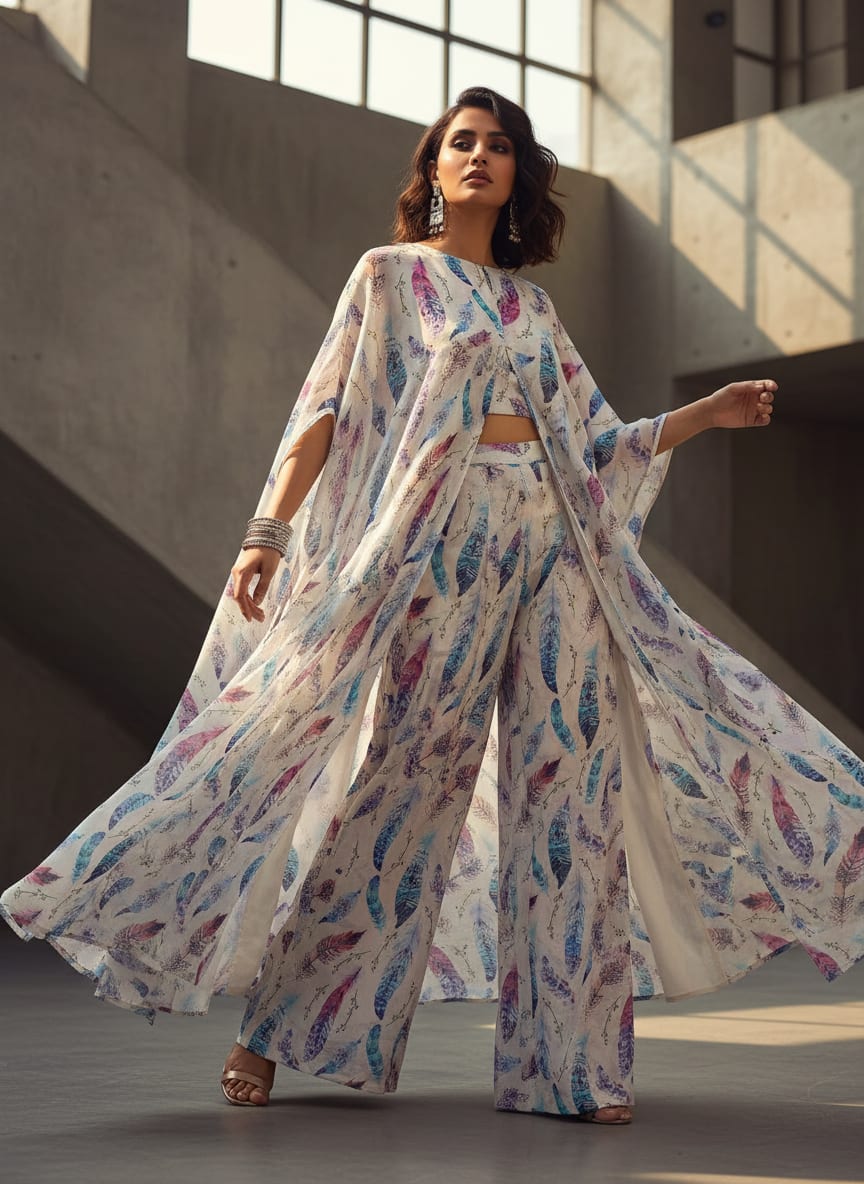 Multicolor Bohemian Feather Print Pure Georgette Digital Printed Fabric