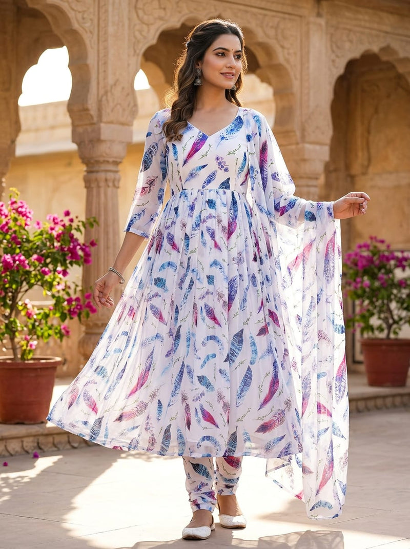 Multicolor Bohemian Ethnic Feather Print Weightless Digital Printed Fabric