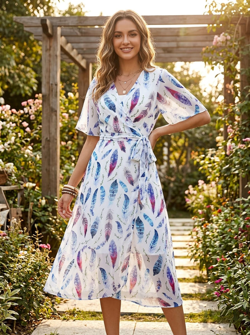 Multicolor Bohemian Ethnic Feather Print Weightless Digital Printed Fabric
