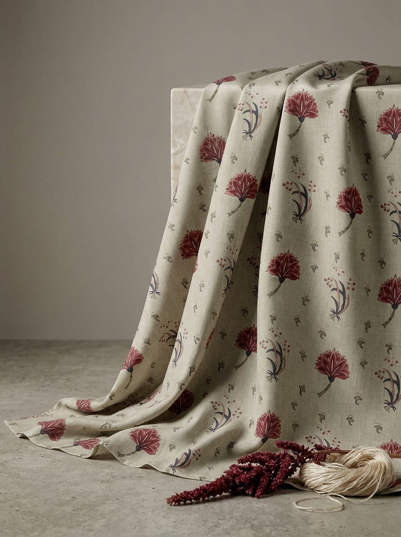 Cream Ethnic Floral Buti Print Silk Crepe Digital Printed Fabric