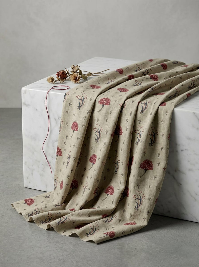 Grey Ethnic Floral Buti Muslin Digital Printed Fabric