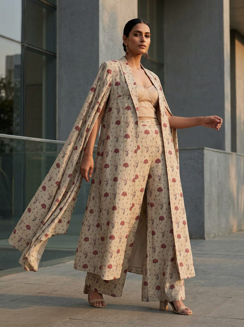 Cream Ethnic Floral Buti Weightless Digital Printed Fabric