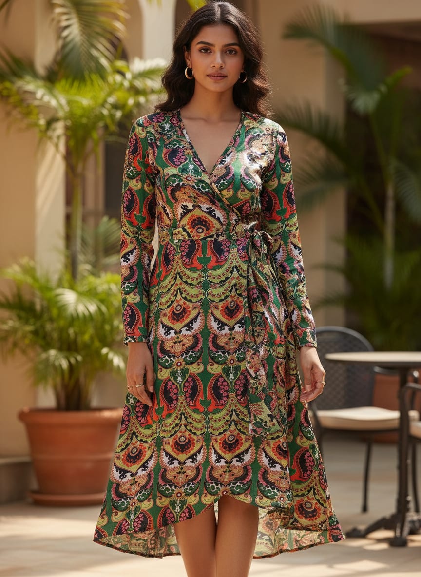 Multicolor Vibrant Ethnic Paisley Silk Crepe Digital Printed Fabric