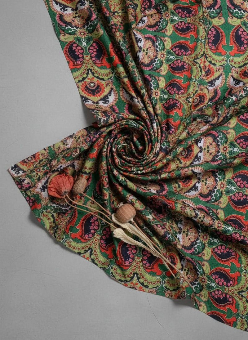 Multicolor Vibrant Ethnic Paisley Silk Crepe Digital Printed Fabric