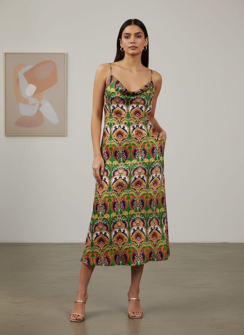 Green Aboriginal Damask Digital Printed Fabric