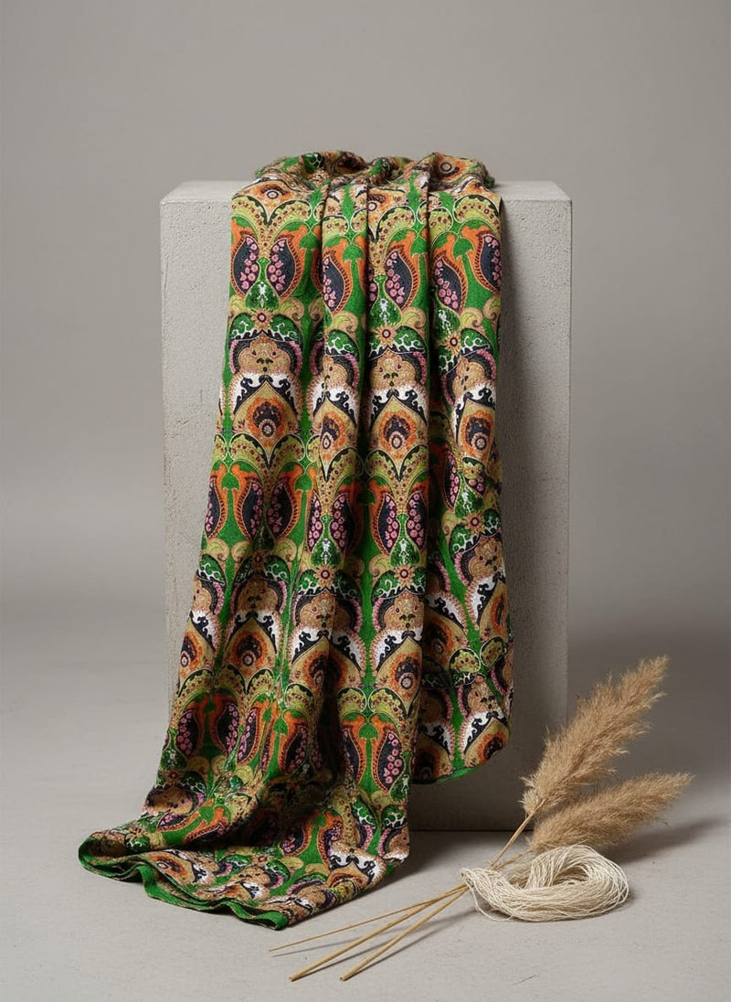 Green Aboriginal Damask Digital Printed Fabric