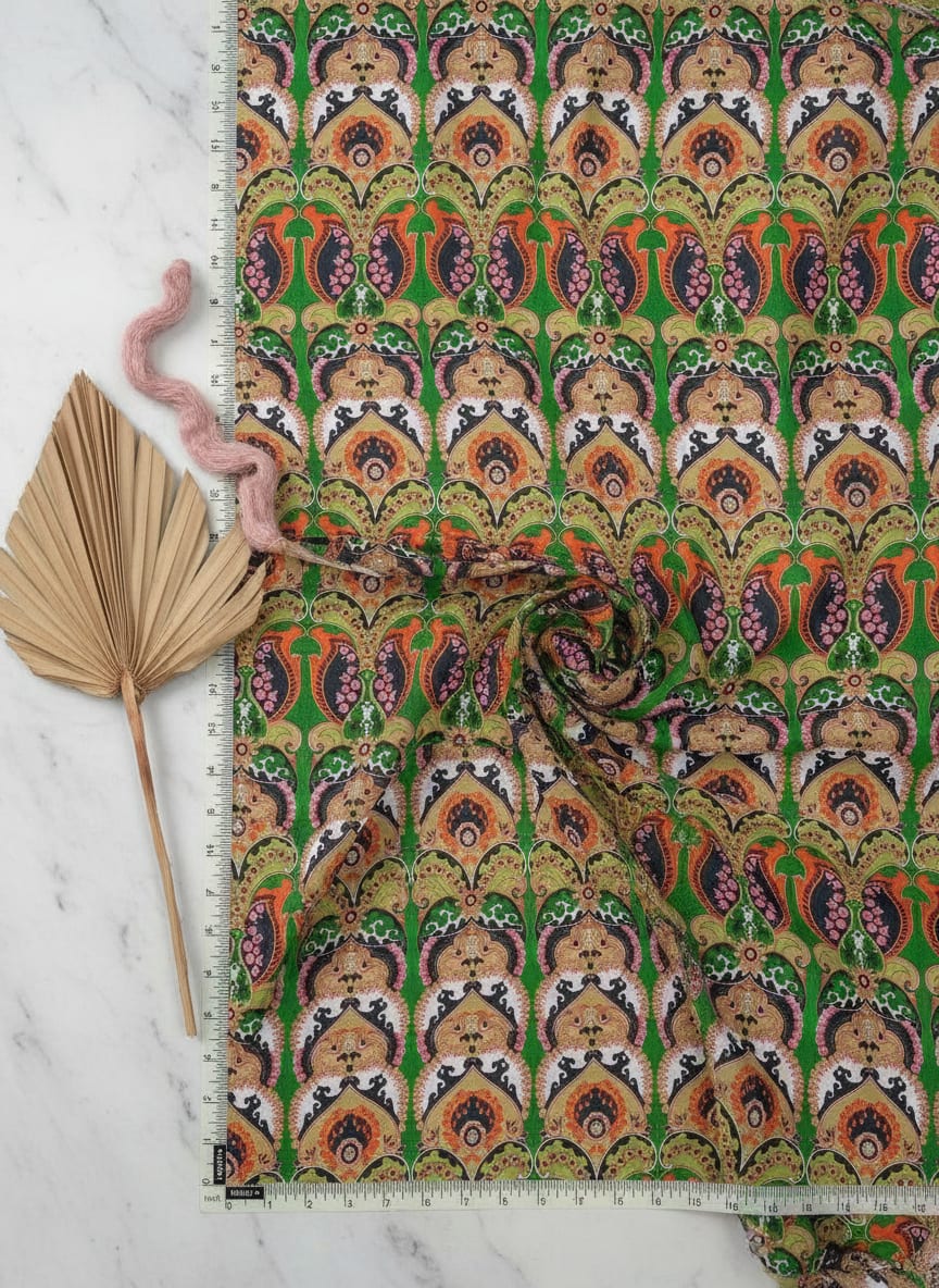 Green Aboriginal Damask Digital Printed Fabric
