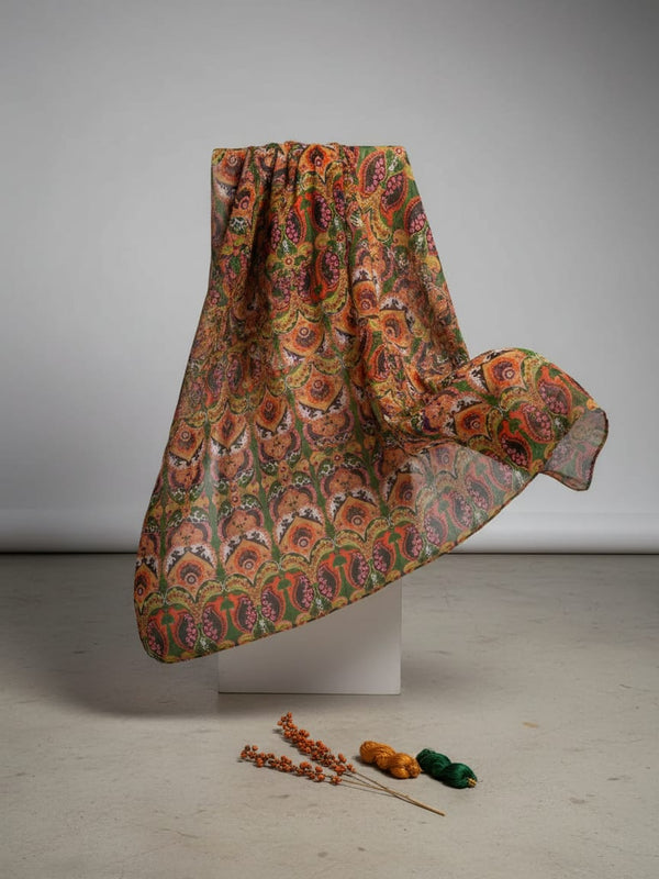 Multicolor Ornate Ethnic Paisley Pure Chinon Digital Printed Fabric