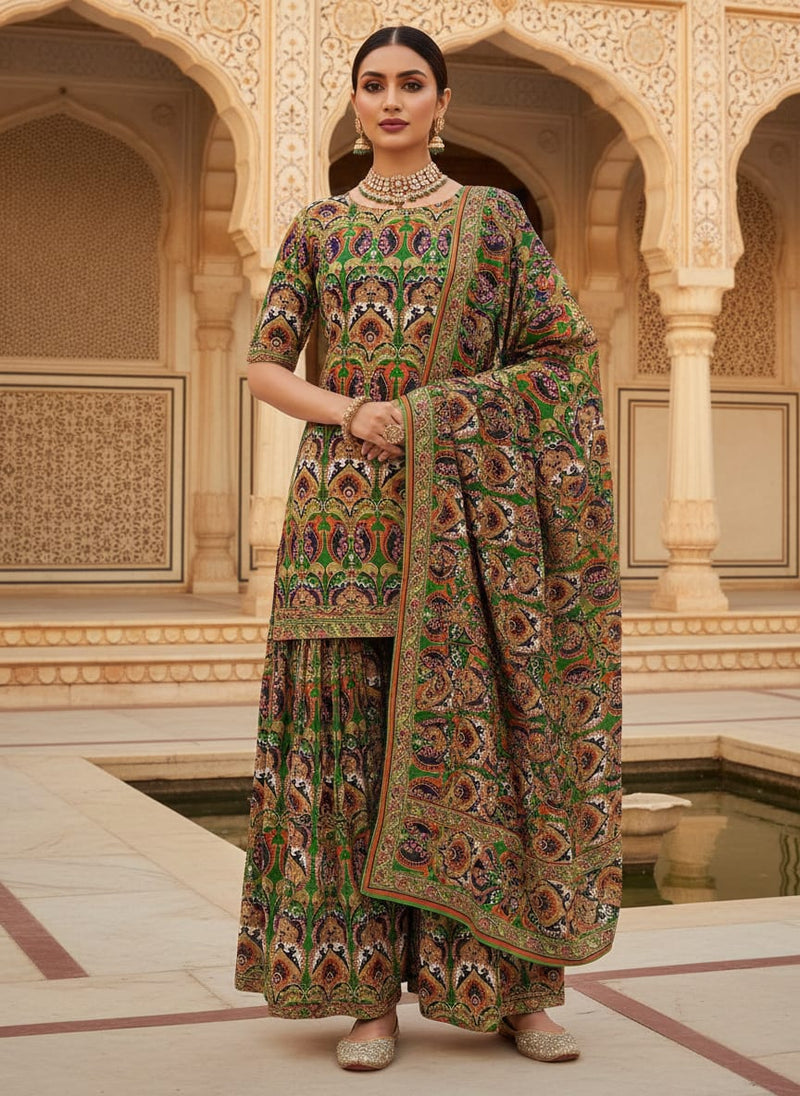 Multicolor Ornate Ethnic Paisley Pure Georgette Digital Printed Fabric