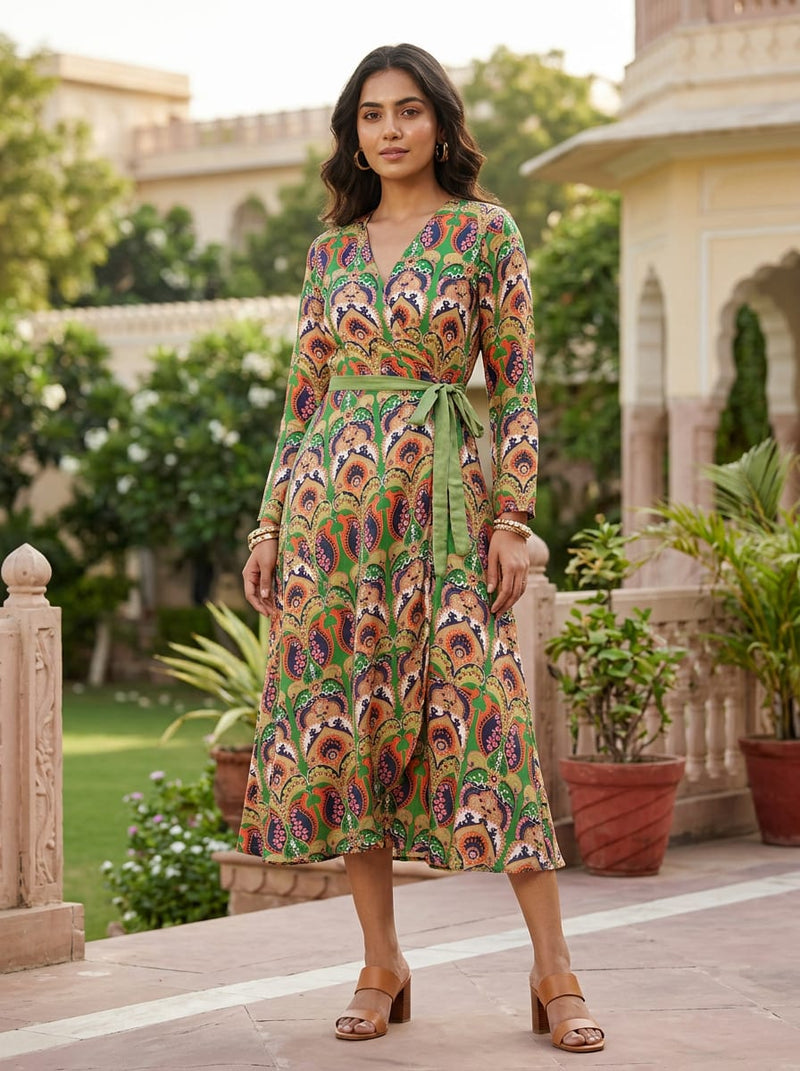 Multicolor Bohemian Ethnic Paisley Tusser Silk Digital Printed Fabric