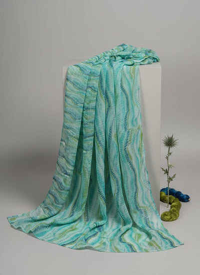 Green Abstract Ripple Stripes Pure Chiffon Digital Printed Fabric