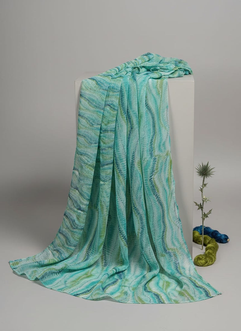 Green Abstract Ripple Stripes Pure Chiffon Digital Printed Fabric