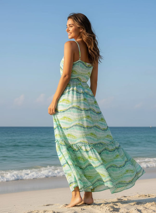Green and Blue Leheriya Digital Printed Fabric - alternate view