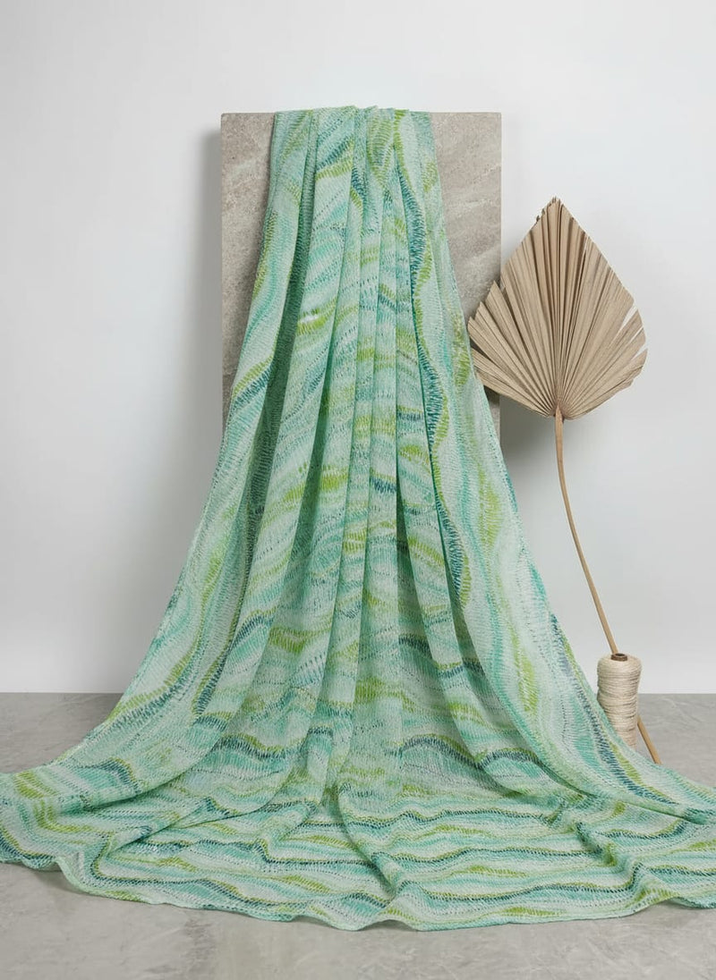 Green Abstract Wavy Stripes Pure Georgette Digital Printed Fabric