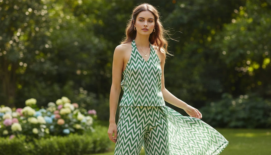 Green Chevron Pattern Digital Printed Fabric