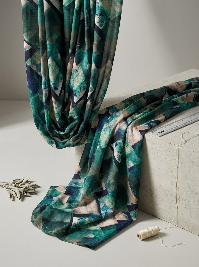 Multicolor Textured Geometric Abstract Muslin Digital Printed Fabric