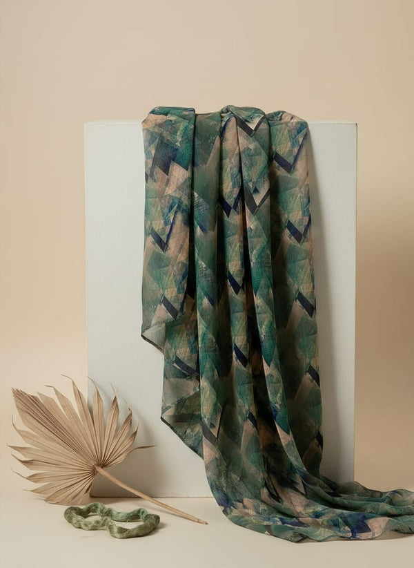 Multicolor Abstract Geometric Brushstroke Pure Chinon Digital Printed Fabric - Fabric Editorial Studio Flatlay Lookbook - PC-0-TA01156-106