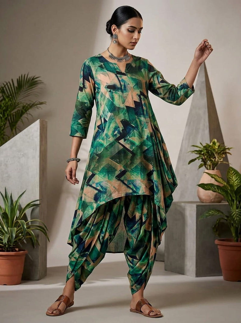 Multicolor Abstract Geometric Pure Cotton Digital Printed Fabric
