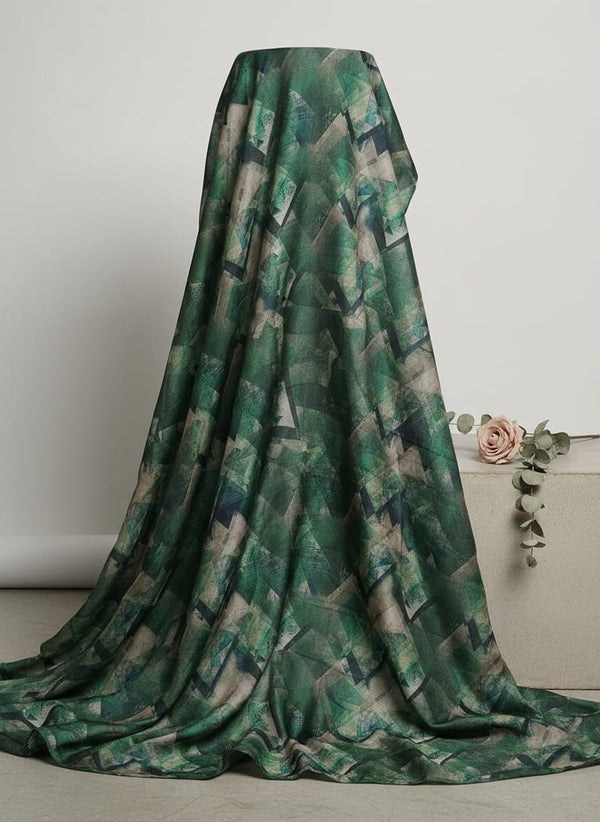 Green Abstract Geometric Brushstroke Tusser Silk Digital Printed Fabric - Fabric Editorial Studio Flatlay Lookbook - TS-0-TA01156-110