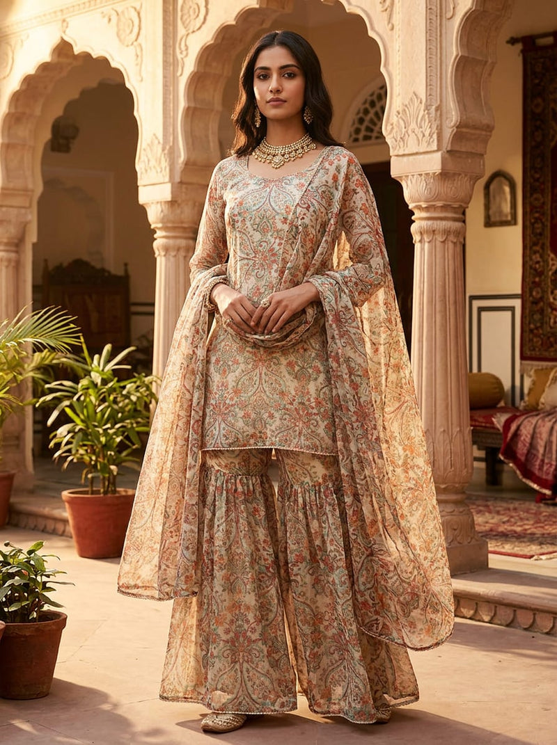 Multicolor Vintage Ethnic Paisley Pure Chiffon Digital Printed Fabric