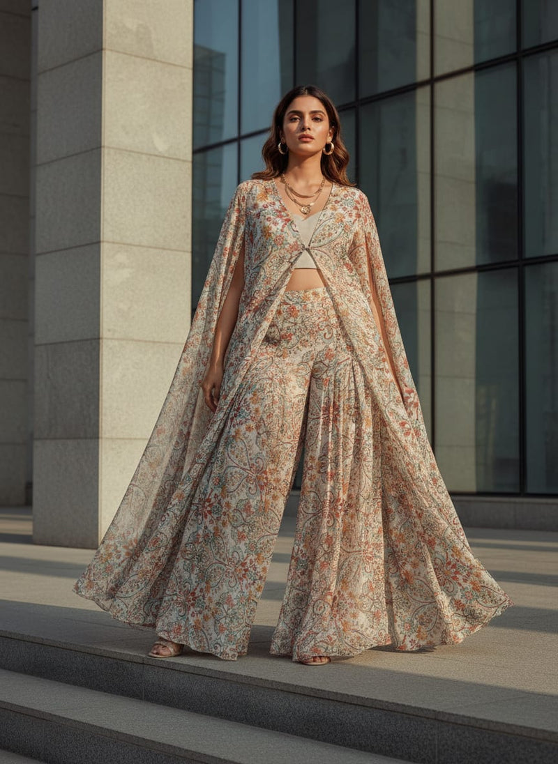 Multicolor Vintage Ethnic Paisley Pure Chiffon Digital Printed Fabric