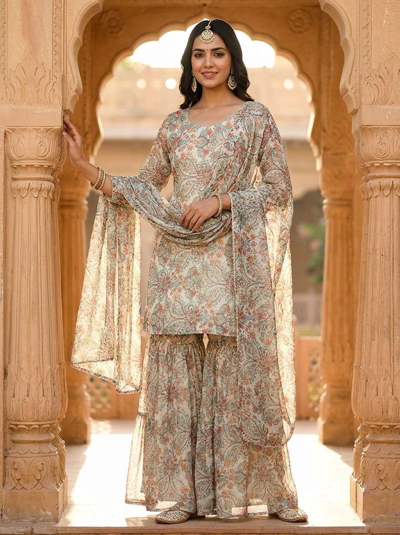 Multicolor Vintage Ethnic Paisley Pure Chiffon Digital Printed Fabric