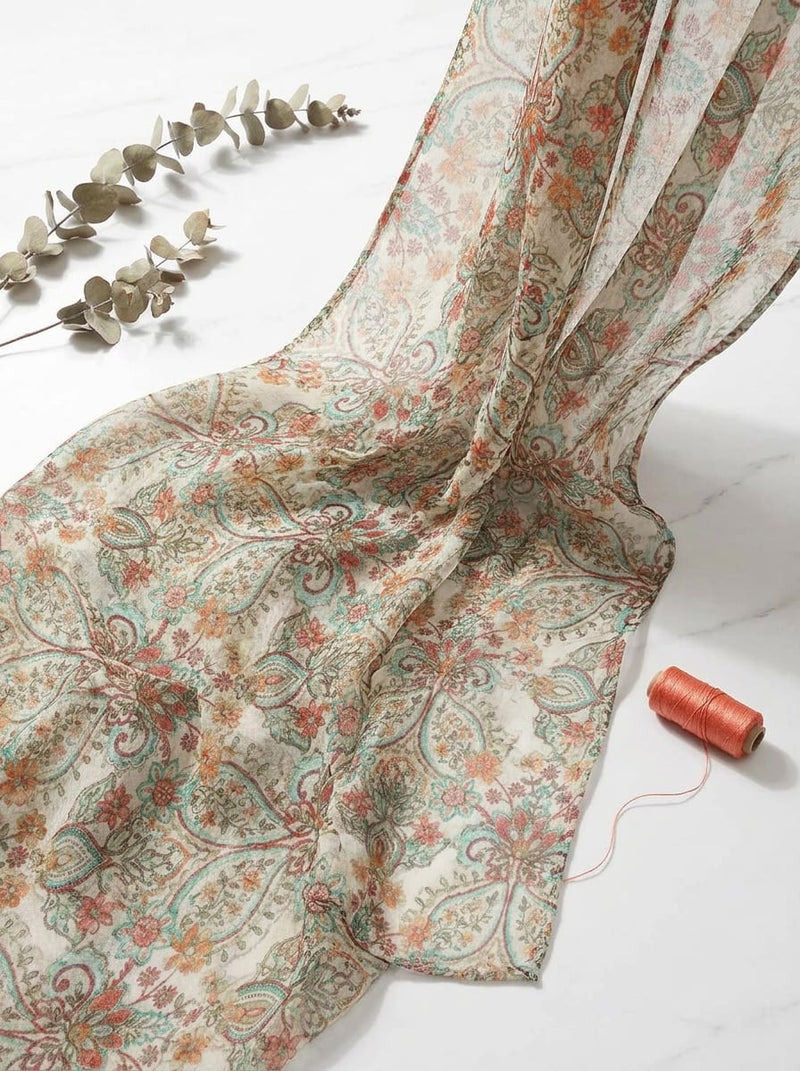 Multicolor Vintage Ethnic Paisley Pure Chiffon Digital Printed Fabric