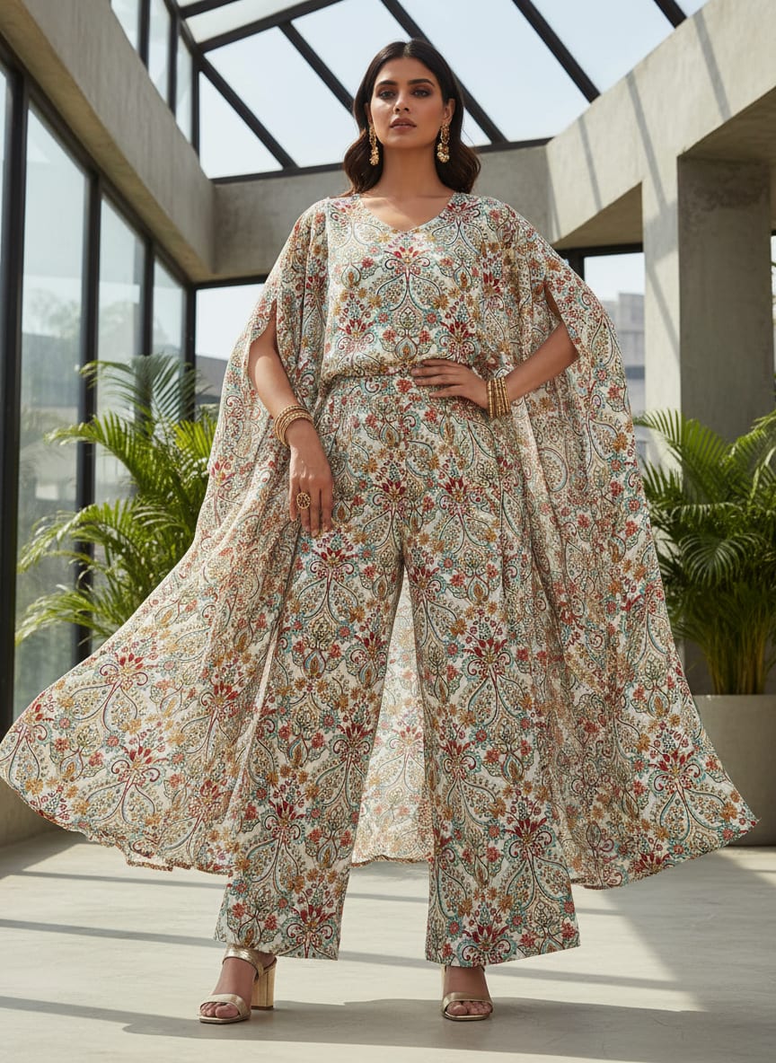 Multicolor Ornate Ethnic Paisley Floral Pure Georgette Digital Printed Fabric